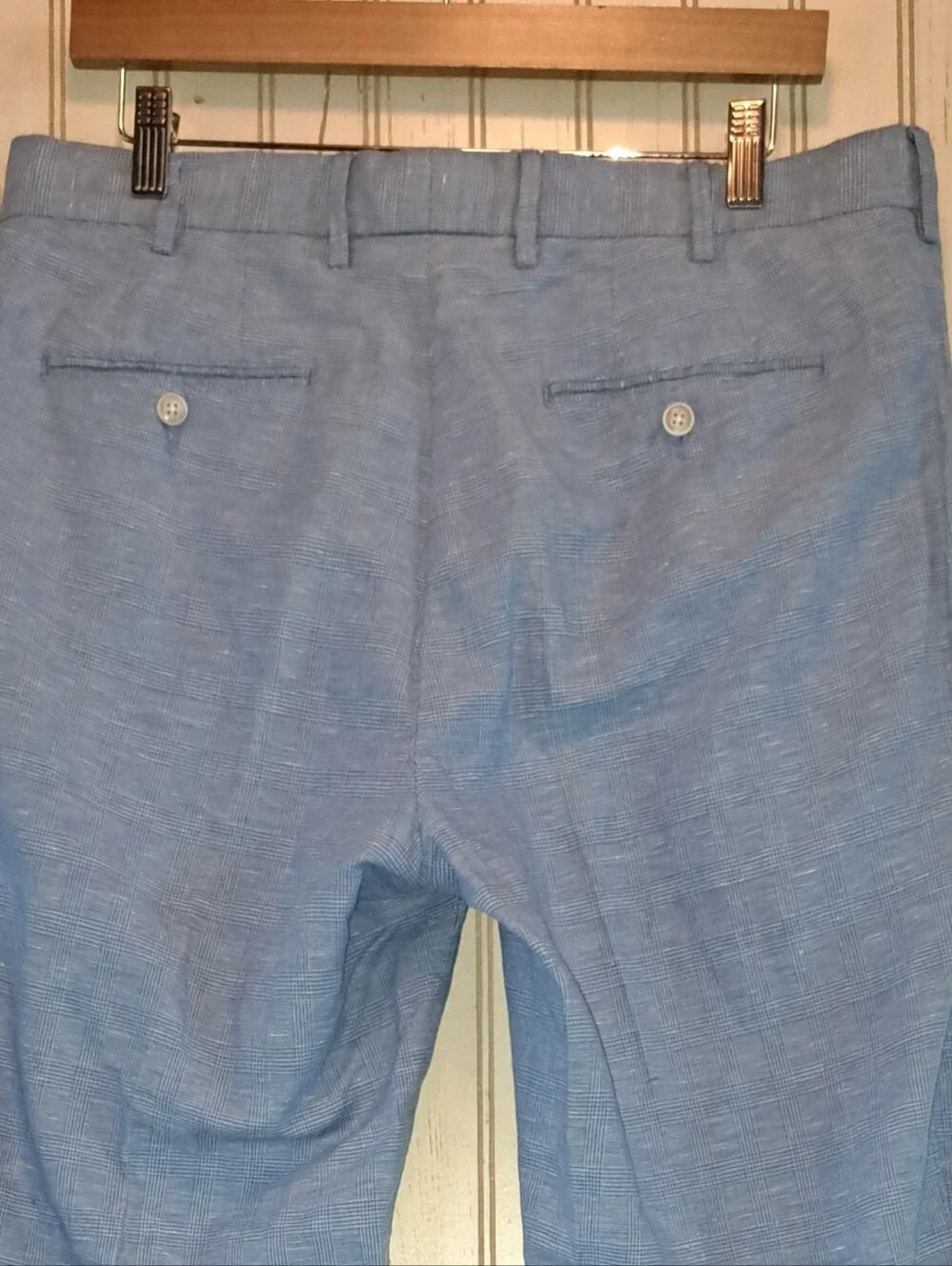 Peter Millar Somerset Pants Linen Cotton Blue Sutle Plaid Windowpane 33x32 Offic
